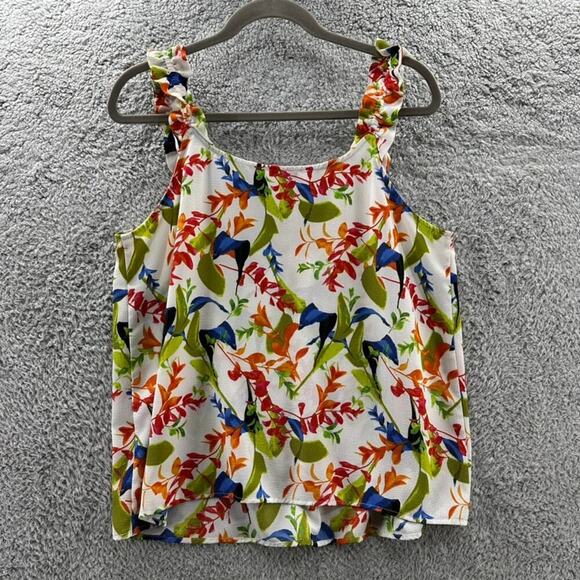 Rose + Olive Women's Large Tank Top Floral Ruffled Straps Summer Vacation - Picture 8 of 8